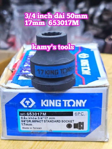 Đầu tuýp 3/4 inch bông 12 cạnh đen ngắn 50mm Kingtony 17mm 19mm 21mm 22mm 653017M 653019M 653021M 653022M