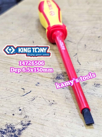 Tua vít cách điện VDE 1000V dẹp 6.5mm dài 150mm (6.5x150mm) Kingtony 14726506