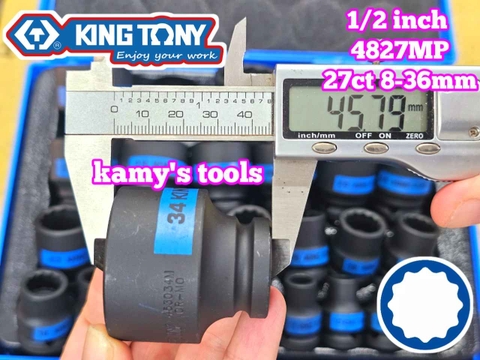 Bộ tuýp đen 1/2 inch Kingtony 4827MP 12 cạnh 27 chi tiết 8-36mm