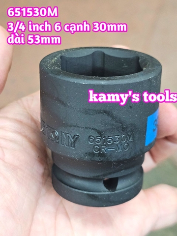 Tuýp 3/4 inch đen ngắn lục giác kingtony dài 53mm 27mm 28mm 29mm 30mm 651527M 651528M 651529M 651530M