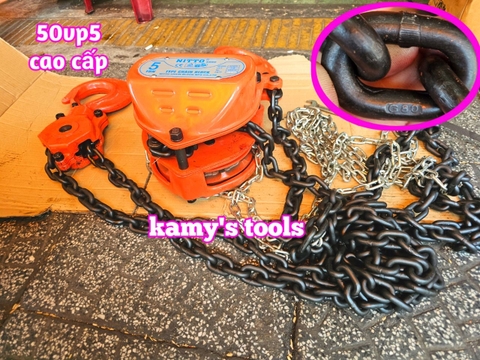 Pa lăng xích kéo tay Nitto 5 tấn 3m (3 mét) 5m (5 mét) model 50vp5 loại CB-II xích đóng logo G80 chính hãng cao cấp