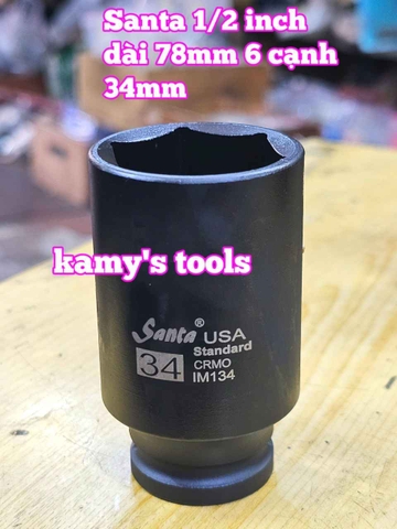 Đầu tuýp khẩu 1/2 inch đen dài lục giác 6 cạnh 78mm Santa 32mm 34mm 36mm 38mm 41mm IM132 IM134 IM136 IM138 IM141