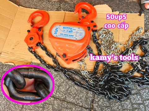 Pa lăng xích kéo tay Nitto 5 tấn 3m (3 mét) 5m (5 mét) model 50vp5 loại CB-II xích đóng logo G80 chính hãng cao cấp