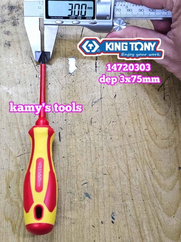 Tua vít cách điện VDE 1000V dẹp 3mm bake PH0 dài 75mm (3x75mm, PH0x75mm) Kingtony 14720303 14710003