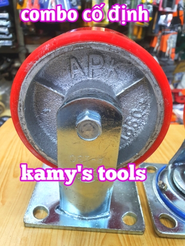 Bánh xe PU 130x50mm mâm gang APK 1350 loại đế xoay và cố định (bán lẻ từng chi tiết)