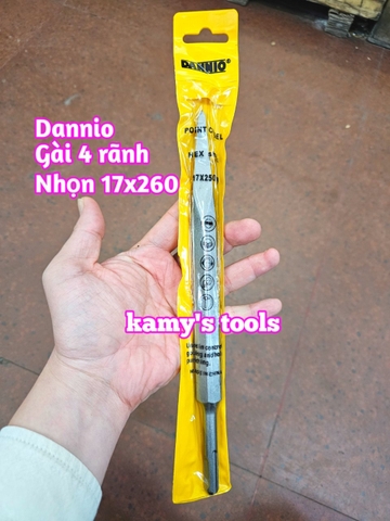 Mũi đục bê tông nhọn dẹp đuôi gài 4 rãnh 17mm dài 260mm Dannio