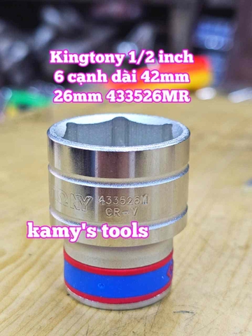 Đầu tuýp trắng ngắn 1/2 inch Kingtony 6 cạnh 23mm 24mm 25mm 26mm 27mm 28mm 433523MR 433524MR 433525MR 433526MR 433527MR