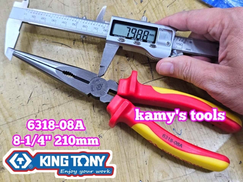 Kìm nhọn cách điện VDE 1000V 8-1/4 inch 210mm Kingtony 6318-08A