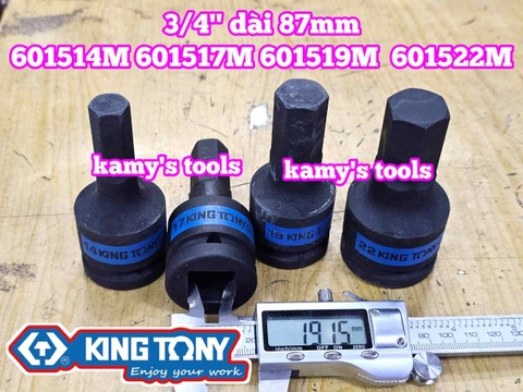 Đầu tuýp lú đầu lục giác 6 cạnh 3/4 inch Kingtony 14mm 17mm 19mm 22mm 601514M 601517M 601519M 601522M