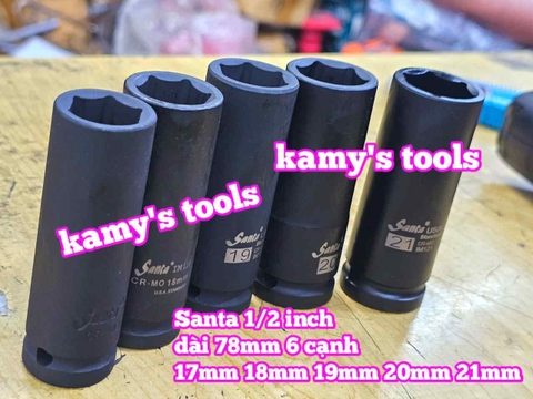 Đầu tuýp khẩu 1/2 inch đen dài lục giác 6 cạnh 78mm Santa 17mm 18mm 19mm 20mm 21mm IM117 IM118 IM119 IM120 IM121