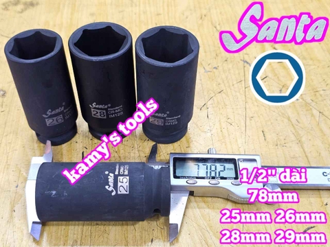 Đầu tuýp 1/2 inch đen dài Santa 25mm 26mm 28mm 29mm IM125 IM126 IM128 IM129