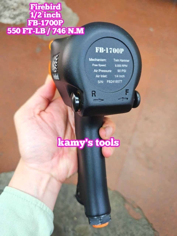 Máy vặn ốc siết tháo mở bulong hơi khí nén Firebird 1/2 inch FB-1700P loại 2 búa 550 ft-lb 746Nm