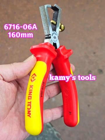 Kìm tuốt dây cách điện 1000V Kingtony 6716-06A dài 6 1/4 inch (160mm) tuốt dây 5mm tương đương 10mm2
