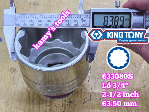 Đầu tuýp hệ inch 12 cạnh 3/4 inch Kingtony cỡ 2-1/2 inch tương đương 63mm 633080S