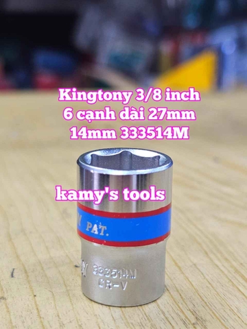 Đầu tuýp trắng 6 cạnh 3/8 inch dài 27mm Kingtony 11mm 12mm 13mm 14mm 15mm 333511M 333512M 333513M 333514M 333515M