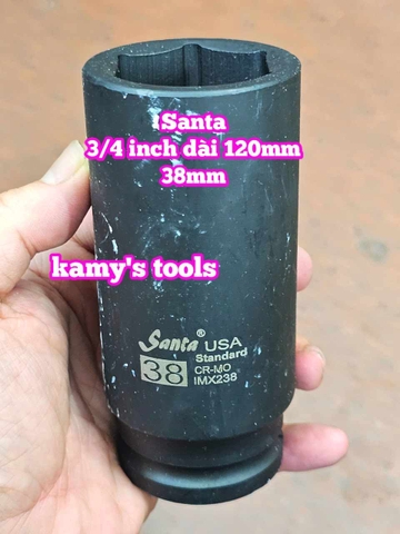 Đầu tuýp 3/4 inch đen dài 120mm lục giác Santa thép Cr-mo 34mm 36mm 38mm 41mm 46mm IMX234 IMX236 IMX238 IMX241 IMX246