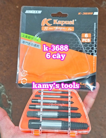 K-3687 và K-3688 Bộ mũi ren tháo mở bu lông, ốc vít gãy Kapusi, bộ ta rô taro lấy ốc gãy