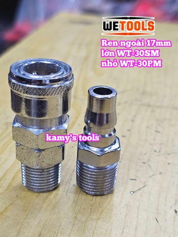 Bộ nối nhanh hơi khí nén ren ngoài 17mm 30SM 30PM Wetools WT-30SM WT-30PM
