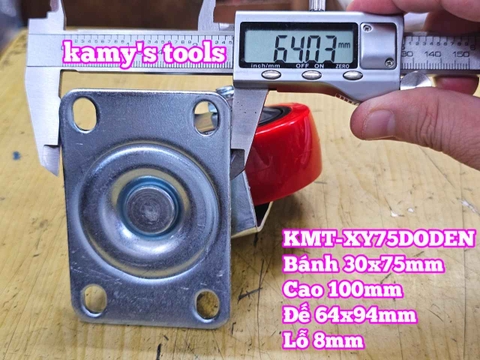 Bánh xe càng xoay PU đỏ đen 75mm 30x75mm cao 100mm Kamytools KMT-XY75DODEN