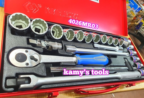 Bộ tuýp khẩu 6 cạnh 12 cạnh 1/2 inch 8-32mm Kingtony 4526MR03 4026MR03