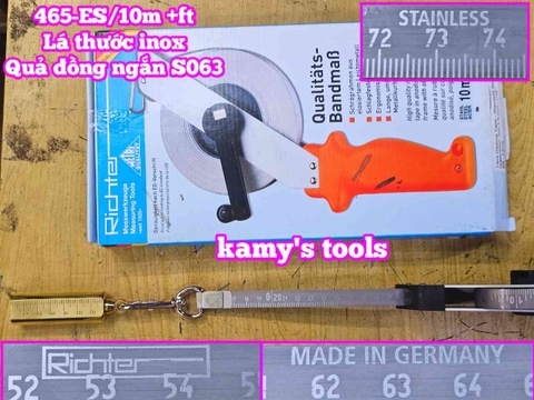 Thước đo dầu Richter 10 mét 465-ES/10m lá thước inox quả rọi bằng đồng ngắn S063 cao cấp chính hãng