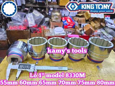 Đầu tuýp 1 inch trắng 55mm 60mm 65mm 70mm 75mm 80mm Kingtony 833055M 833060M 833065M 833070M 833075M 833080M
