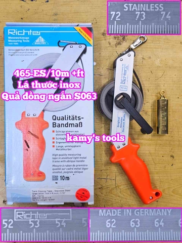 Thước đo dầu Richter 10 mét 465-ES/10m lá thước inox quả rọi bằng đồng ngắn S063 cao cấp chính hãng
