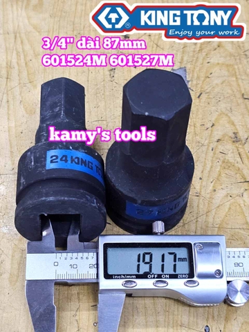 Đầu tuýp lú  đầu lục giác 6 cạnh 3/4 inch Kingtony 24mm 601524M 27mm 601527M