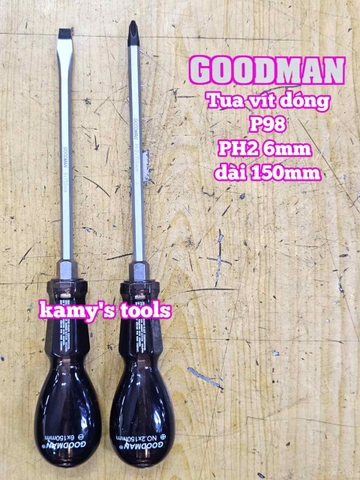 Tua vít đóng Goodman bake PH2 dẹp 6mm dài 150mm P98+6x150 P98-6x150