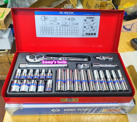 Bộ tuýp 1/4 inch ngắn và dài Kingtony 2526MR01 6 cạnh 26 chi tiết hệ mét