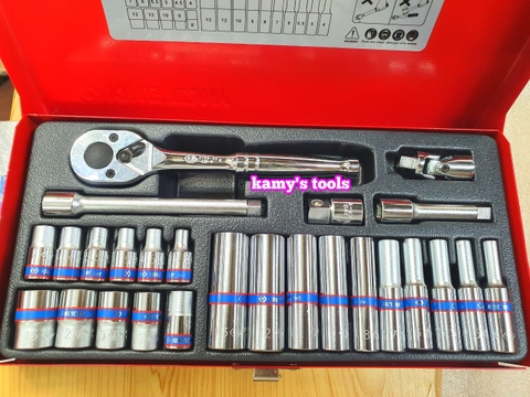 Bộ tuýp 1/4 inch ngắn và dài Kingtony 2526MR01 6 cạnh 26 chi tiết hệ mét