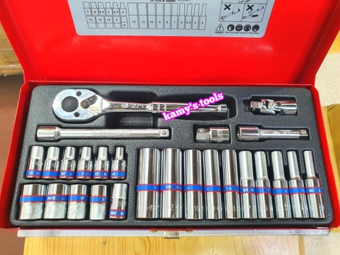 Bộ tuýp 1/4 inch ngắn và dài Kingtony 2526MR01 6 cạnh 26 chi tiết hệ mét