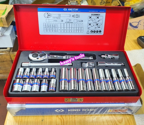 Bộ tuýp 1/4 inch ngắn và dài Kingtony 2526MR01 6 cạnh 26 chi tiết hệ mét