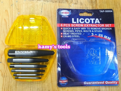 Bộ Mũi Vít Tháo Mở Bu Lông Ốc Vít Gãy Hỏng 6 Cây Licota Tap-50004 (Bộ Ta Rô Lấy Ốc Gãy, Dụng Cụ Lấy Ốc Gãy)