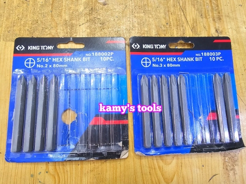 Mũi vít đóng bake PH2 PH3 PH4 Kingtony model 188002P 188003P 188004P dài 80mm