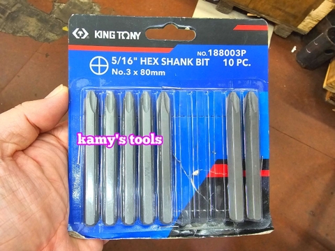 Mũi vít đóng bake PH2 PH3 PH4 Kingtony model 188002P 188003P 188004P dài 80mm