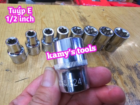 Bộ Tuýp E 9 Cục Thép lỗ 1/2 inch Chrome Vanadium E10-E24, Bộ Khẩu E, Đầu Khẩu E