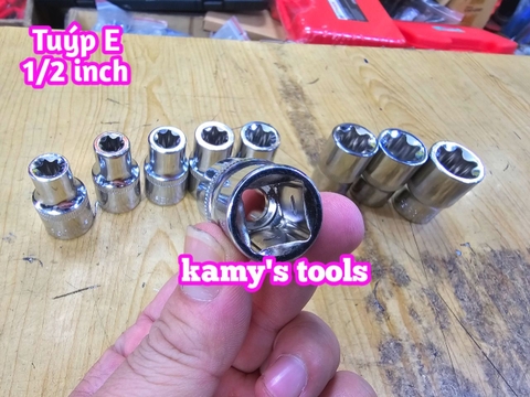 Bộ Tuýp E 9 Cục Thép lỗ 1/2 inch Chrome Vanadium E10-E24, Bộ Khẩu E, Đầu Khẩu E