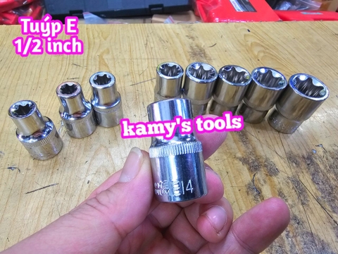 Bộ Tuýp E 9 Cục Thép lỗ 1/2 inch Chrome Vanadium E10-E24, Bộ Khẩu E, Đầu Khẩu E