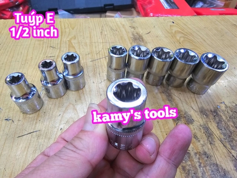 Bộ Tuýp E 9 Cục Thép lỗ 1/2 inch Chrome Vanadium E10-E24, Bộ Khẩu E, Đầu Khẩu E