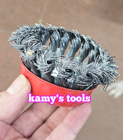 Chén cước hay chổi cước thép xoắn 75mm 3 inch tán M10x1.5 và M14x2.0