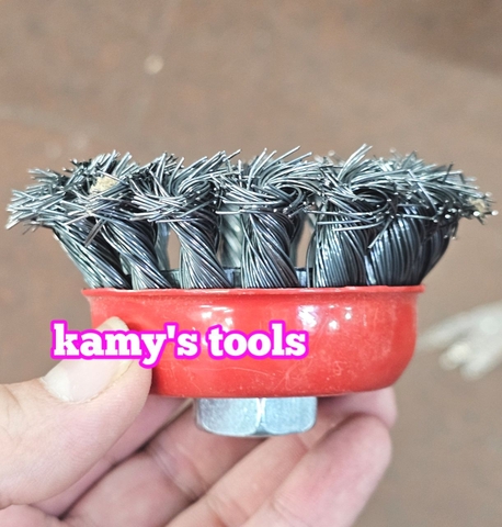 Chén cước hay chổi cước thép xoắn 75mm 3 inch tán M10x1.5 và M14x2.0