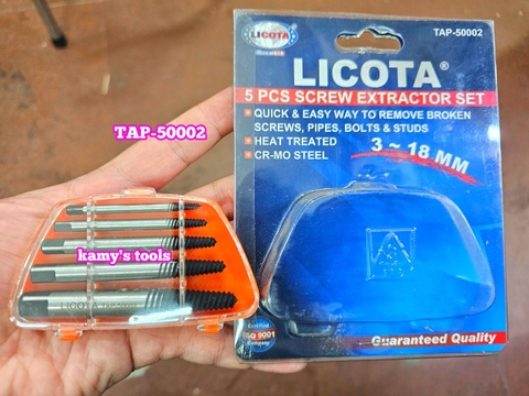 Bộ Mũi Vít Tháo Mở Bu Lông Ốc Vít Gãy Hỏng 5 cây Licota Tap-50002 (Bộ Ta Rô Lấy Ốc Gãy, Dụng Cụ Lấy Ốc Gãy)