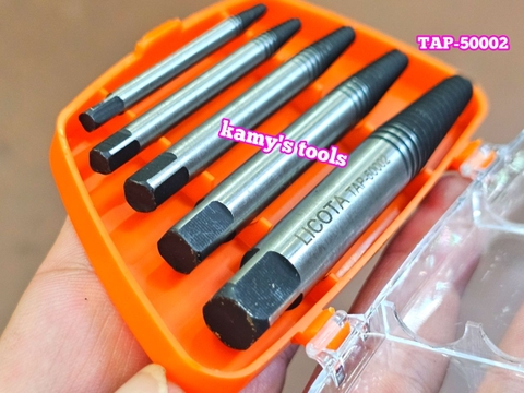 Bộ Mũi Vít Tháo Mở Bu Lông Ốc Vít Gãy Hỏng 5 cây Licota Tap-50002 (Bộ Ta Rô Lấy Ốc Gãy, Dụng Cụ Lấy Ốc Gãy)
