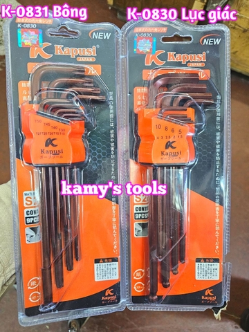 Bộ lục giác bi dài, bông hoa thị thép nâu S2 cao cấp 9 cây Kapusi model K-0830 và K-0831