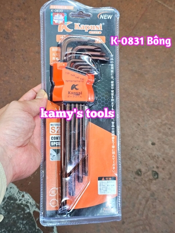 Bộ lục giác bi dài, bông hoa thị thép nâu S2 cao cấp 9 cây Kapusi model K-0830 và K-0831