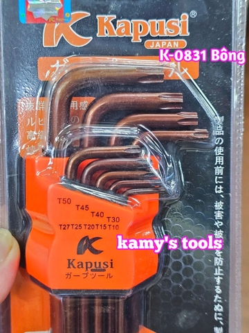 Bộ lục giác bi dài, bông hoa thị thép nâu S2 cao cấp 9 cây Kapusi model K-0830 và K-0831