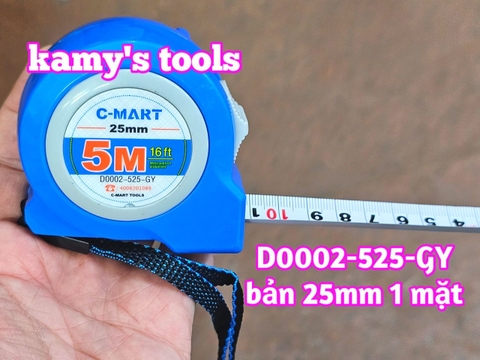 Thước cuộn 5m bản 25mm 1 mặt C-Mart model D0002-525-GY, thước kéo 5m mét, thước rút 5 mét