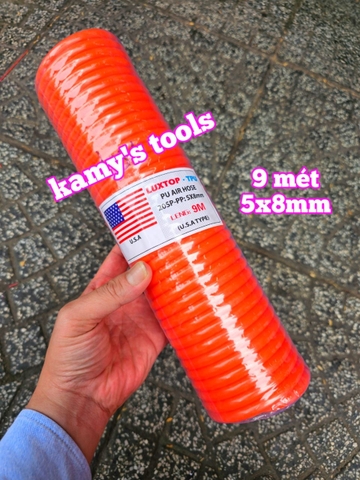 Dây xoắn hơi khí nén cam 5x8mm Luxtop 3 mét 6 mét 9 mét 12 mét 15 mét, dây hơi xoắn