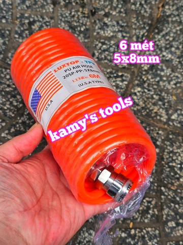 Dây xoắn hơi khí nén cam 5x8mm Luxtop 3 mét 6 mét 9 mét 12 mét 15 mét, dây hơi xoắn